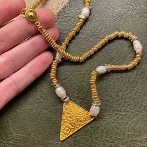 Gold plated Beaded Necklace with Pearls, hand made